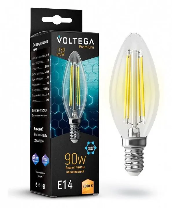 Лампа светодиодная Voltega свеча (Candle) 9Вт графеновая серия (Graphene) E14 7Вт 2800K 7134
