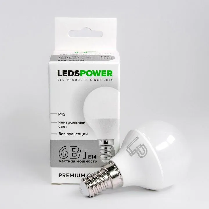 Лампа светодиодная LEDS POWER P45 E14 6Вт 4000K 006727