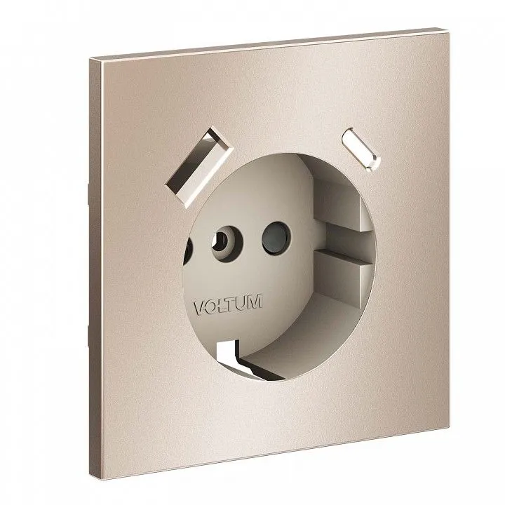 Накладка для розетки с заземлением и со шторками и 2хUSB type A и C Voltum S70 METAL VLSM001010