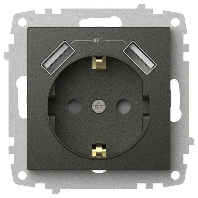 Розетка с заземлением и со шторкой и 2хUSB type A, без рамки Elbi Eleсtriс Zena Vega 609-011100-317