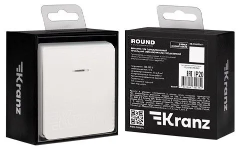Переключатель проходной одноклавишный с подсветкой без рамки Kranz ROUND KR-78-0716-1