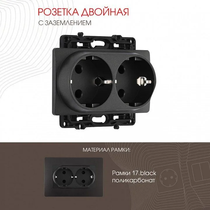 Розетка двойная с заземлением, без рамки Arte Milano am-217 217.40-2.black
