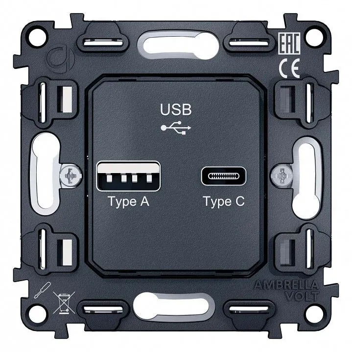 Механизм розетки 2хUSB type A и C Ambrella Volt QUANT VM177