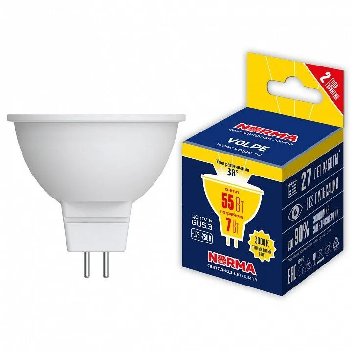 Лампа светодиодная Volpe LED-JCDR GU5.3 7Вт 3000K UL-00011187