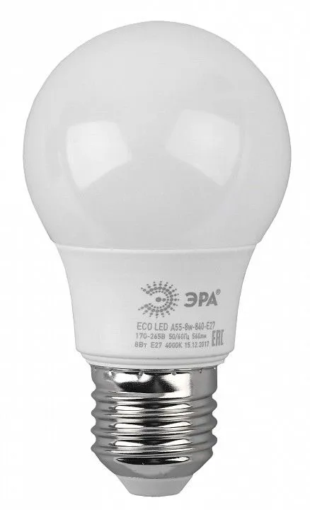 Лампа светодиодная Эра  E27 8Вт 4000K LED A55-8W-840-E27 R