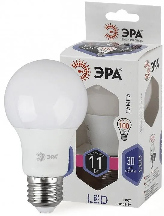Лампа светодиодная Эра Стандарт E27 11Вт 6000K LED A60-11W-860-E27