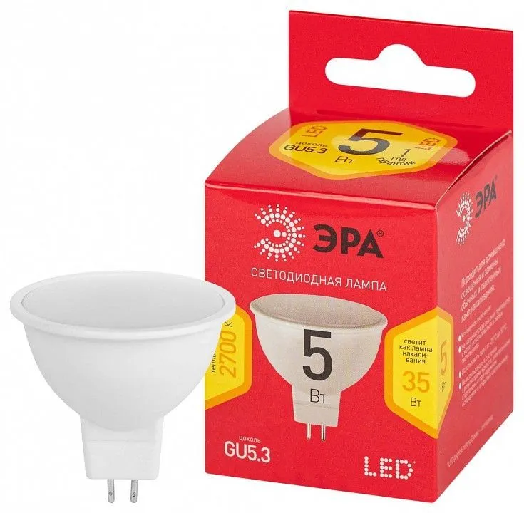 Лампа светодиодная Эра  GU5.3 5Вт 2700K LED MR16-5W-827-GU5.3 R