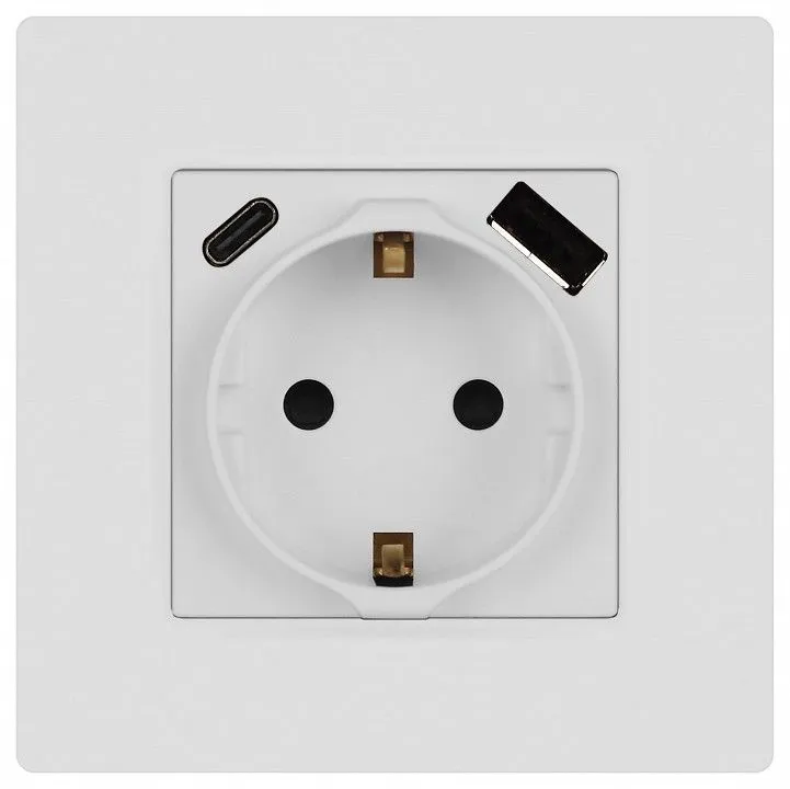 Розетка с заземлением и со шторкой и 2хUSB, без рамки Эра Эра 12 12-4108-01М