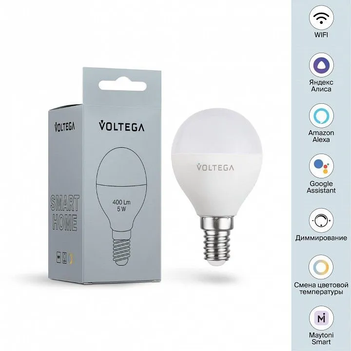 Лампа светодиодная с управлением через Wi-Fi Voltega Умные лампы (Wi-Fi) E14 5Вт 2700-6500K 2428