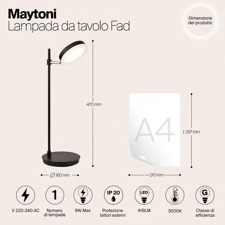 Настольная лампа офисная Maytoni ФАД MOD070TL-L8B3K