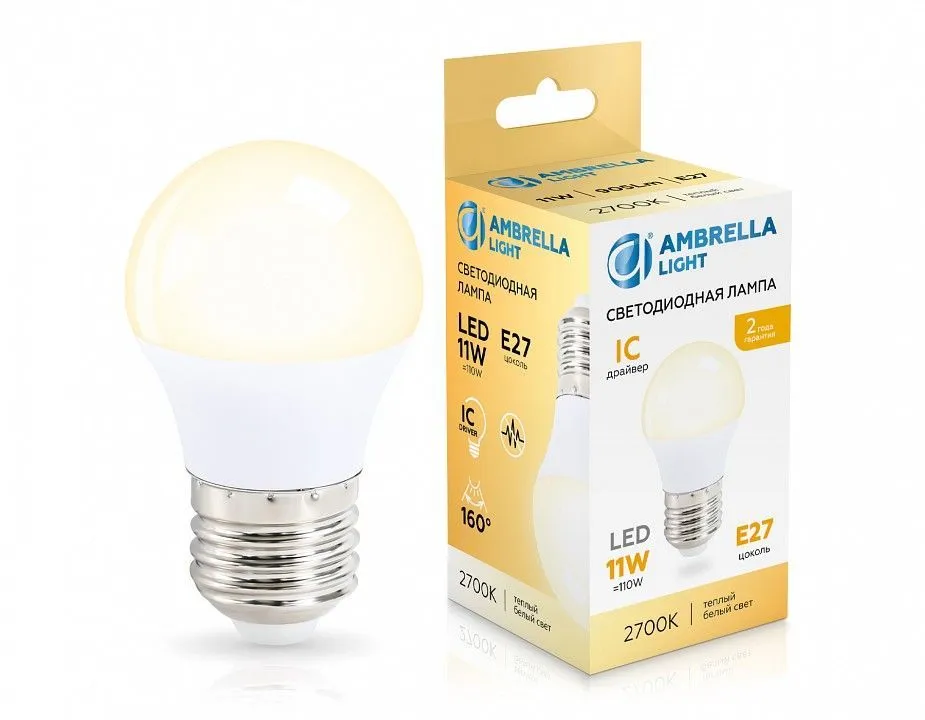 Лампа светодиодная Ambrella Light G45 E27 11Вт 2700K 451103