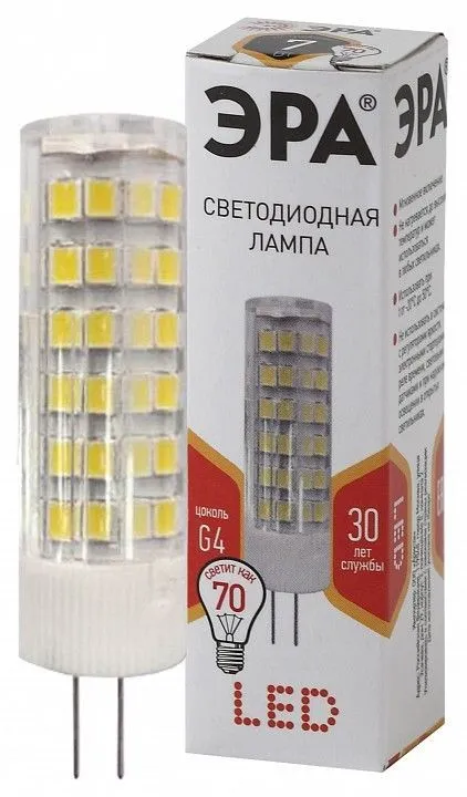 Лампа светодиодная Эра Стандарт G4 7Вт 2700K LED JC-7W-220V-CER-827-G4
