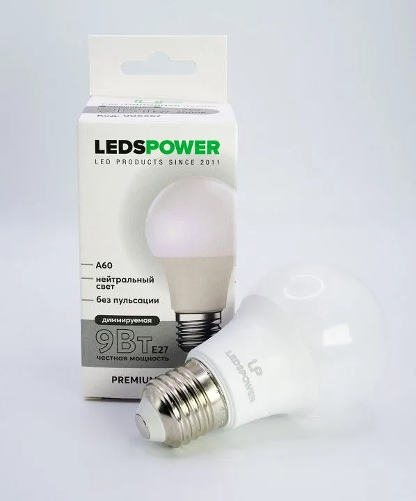 Лампа светодиодная LEDS POWER A60 E27 9Вт 4000K 006567