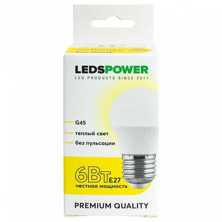 Лампа светодиодная LEDS POWER G45 E27 6Вт 3000K 006758