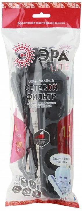 Удлинитель с выключателем Эра  USF-M-4es-1.5m-B