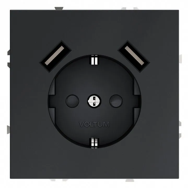 Розетка с заземлением и со шторкой и 2хUSB type A, без рамки Voltum S70 VLS040407