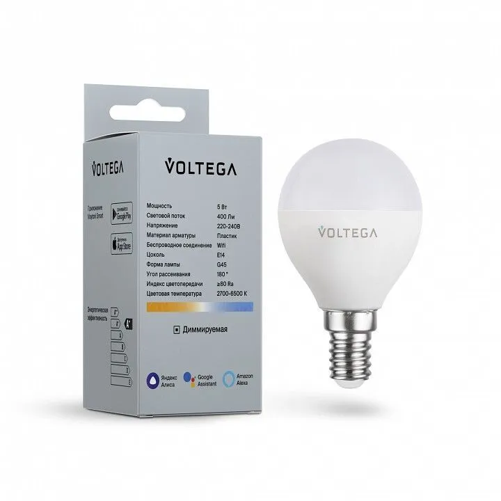 Лампа светодиодная с управлением через Wi-Fi Voltega Умные лампы (Wi-Fi) E14 5Вт 2700-6500K 2428