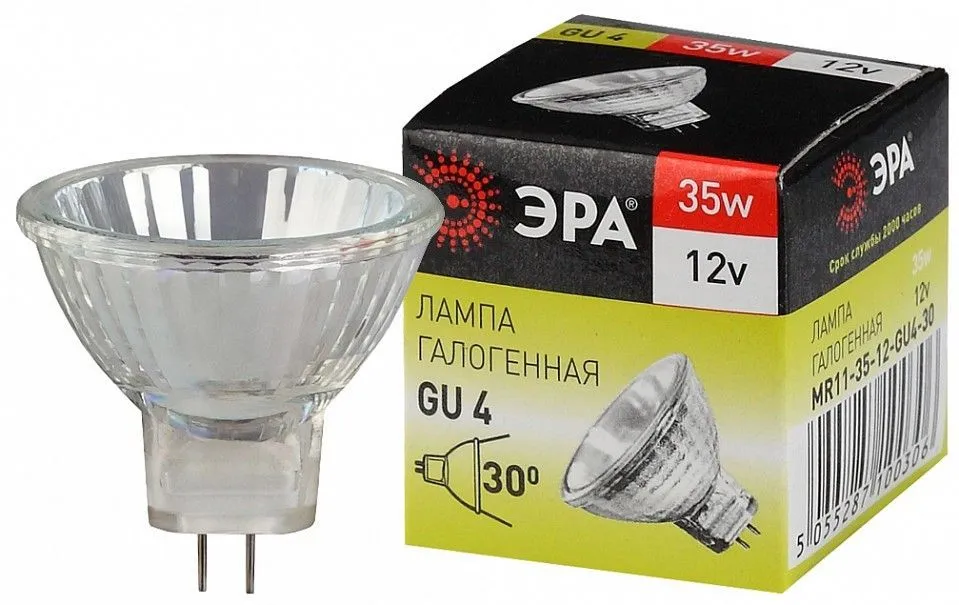 Лампа галогеновая Эра  GU4 35Вт 3000K GU4-MR11-35W-12V-30CL