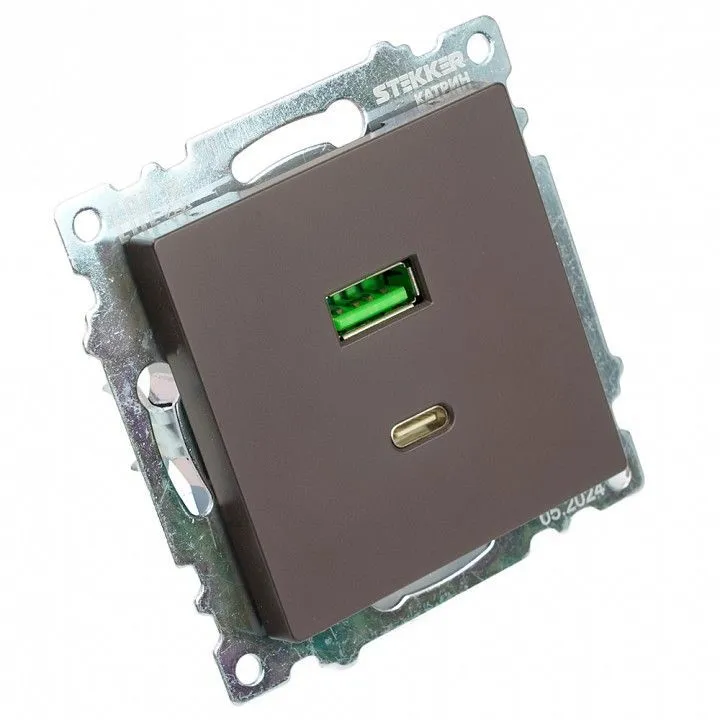 Розетка 2хUSB type A и C без рамки Stekker Катрин 50057