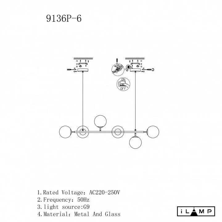 Подвесная люстра iLamp Golden 9136P/6 BK-WH