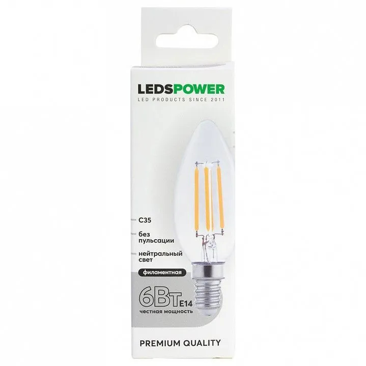 Лампа светодиодная LEDS POWER C35 E14 6Вт 4000K 007083