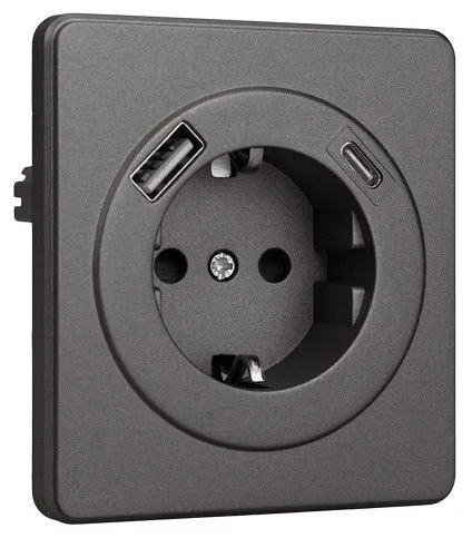 Розетка с заземлением и со шторкой и 2хUSB, без рамки Kranz ROUND KR-78-0704-2