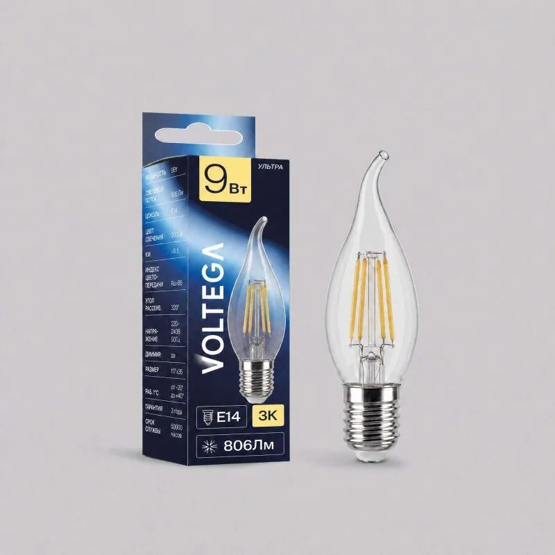 Лампа светодиодная Voltega  E14 9Вт 3000K 3175