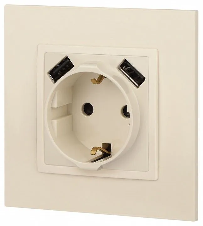 Розетка с заземлением и со шторкой и 2хUSB, без рамки Эра Эра Elegance 14-4109-02