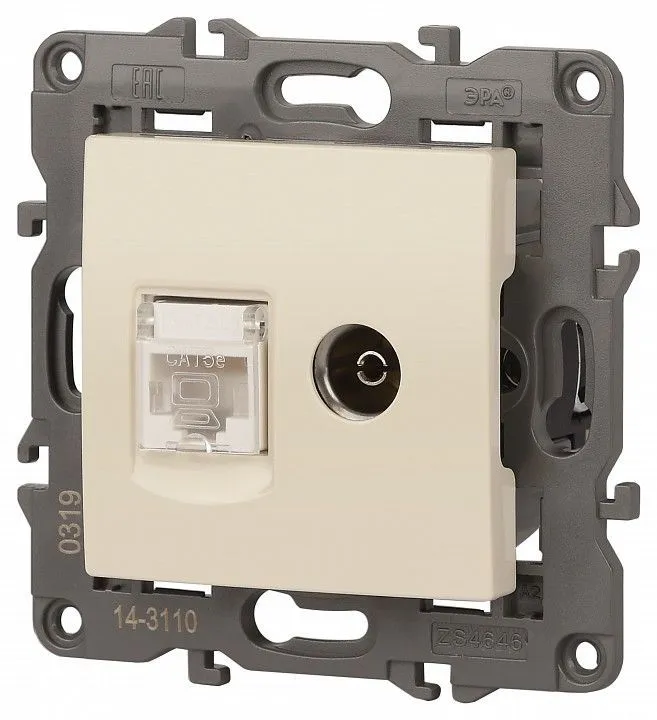 ТВ-розетка и розетка Ethernet RJ-45 без рамки Эра Эра Elegance 14-3110-02