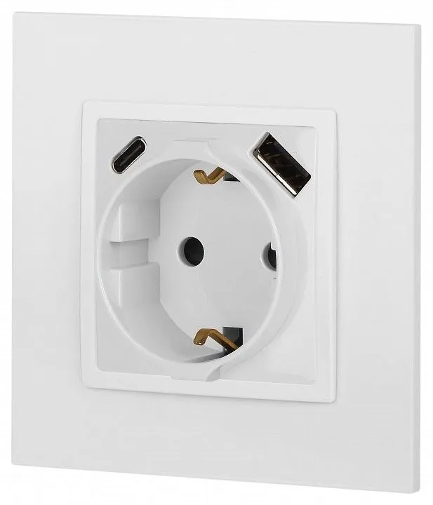 Розетка с заземлением и со шторкой и 2хUSB, без рамки Эра Эра Elegance 14-4108-01