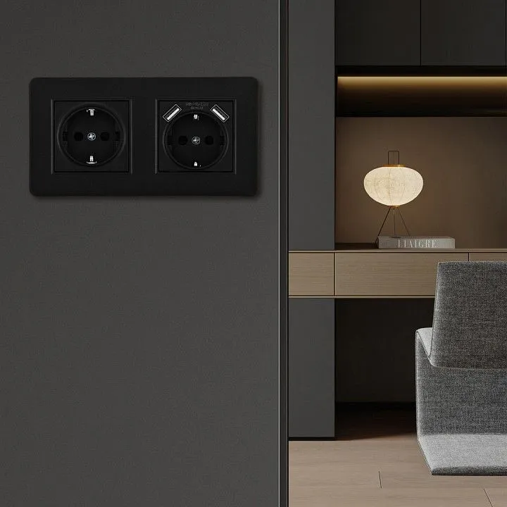 Розетка с заземлением и со шторкой и 2хUSB Arte Milano SET16-2 SET16-2-47-1-40-1 black