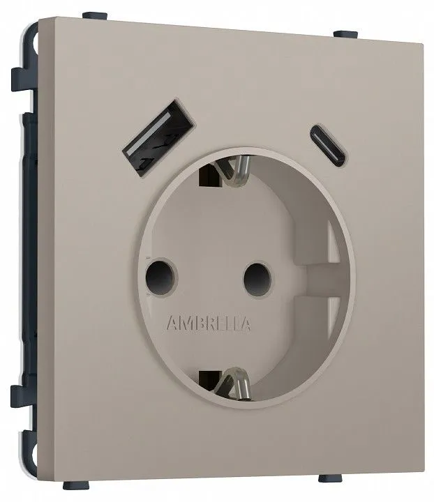 Розетка с заземлением и со шторкой и 2хUSB type A и C, без рамки Ambrella Volt MS MS370010