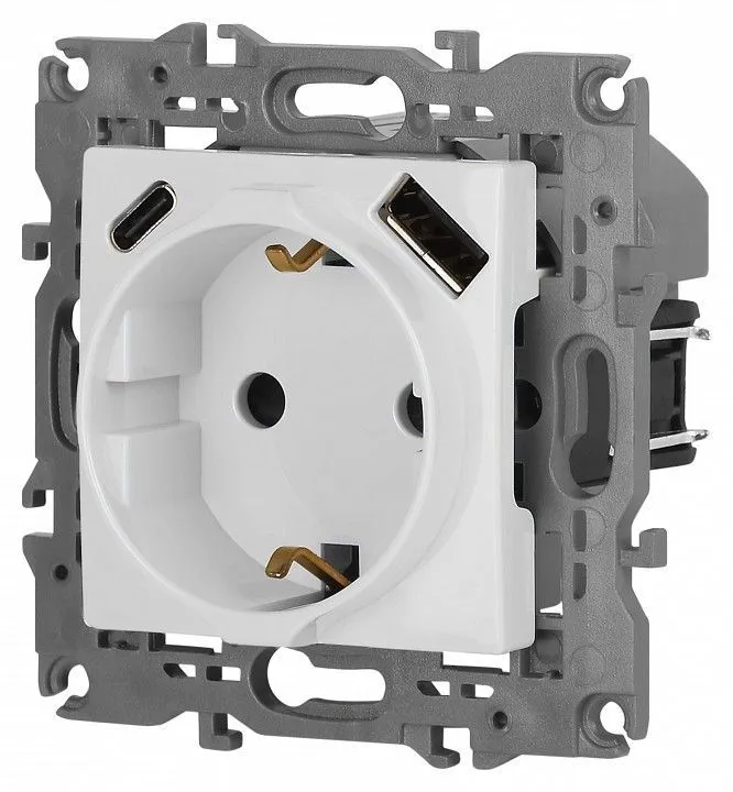 Розетка с заземлением и со шторкой и 2хUSB, без рамки Эра Эра Elegance 14-4108-01