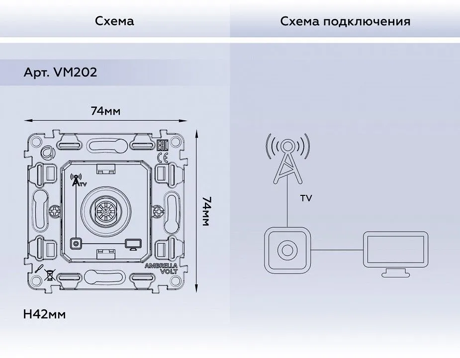 Механизм ТВ-розетки оконечная Ambrella Volt QUANT VM202