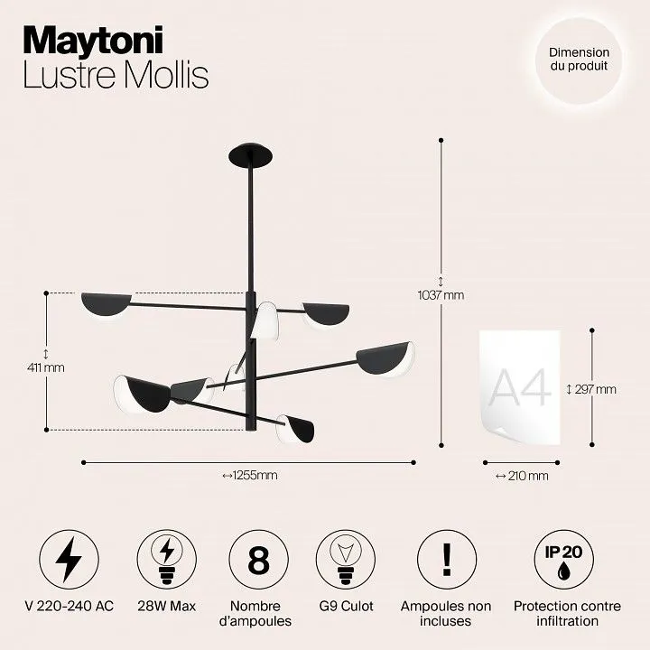 Люстра на штанге Maytoni Моллис MOD126PL-08B