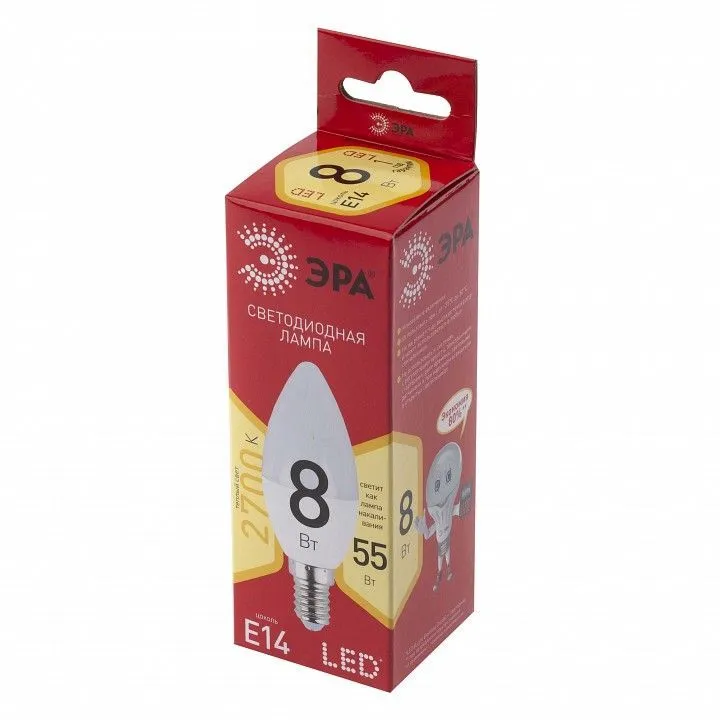 Лампа светодиодная Эра  E14 8Вт 2700K LED B35-8W-827-E14 R