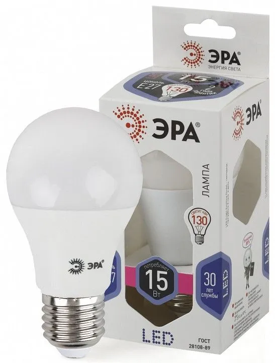 Лампа светодиодная Эра Стандарт E27 15Вт 6000K LED A60-15W-860-E27