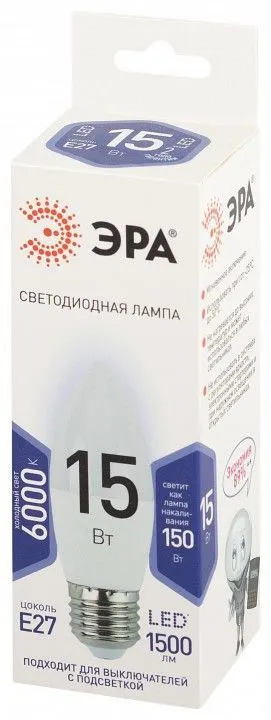 Лампа светодиодная Эра Стандарт E27 15Вт 6500K LED B35-15W-860-E27