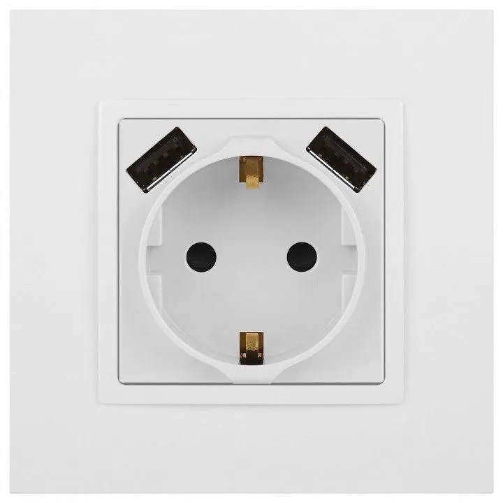 Розетка с заземлением и со шторкой и 2хUSB, без рамки Эра Эра Elegance 14-4109-01