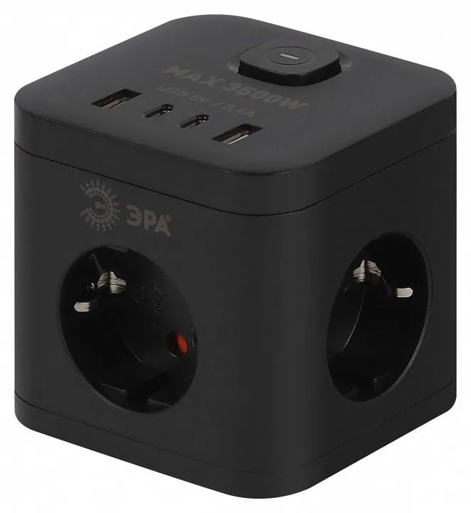 Удлинитель с выключателем Эра  CUBE-3es-1,5m-4USB-B