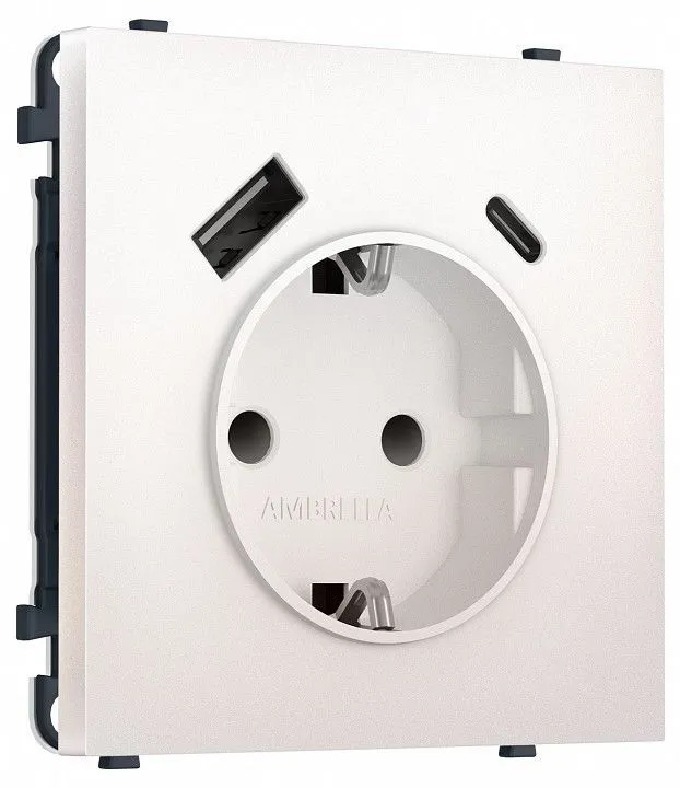 Розетка с заземлением и со шторкой и 2хUSB type A и C, без рамки Ambrella Volt MS MS210010