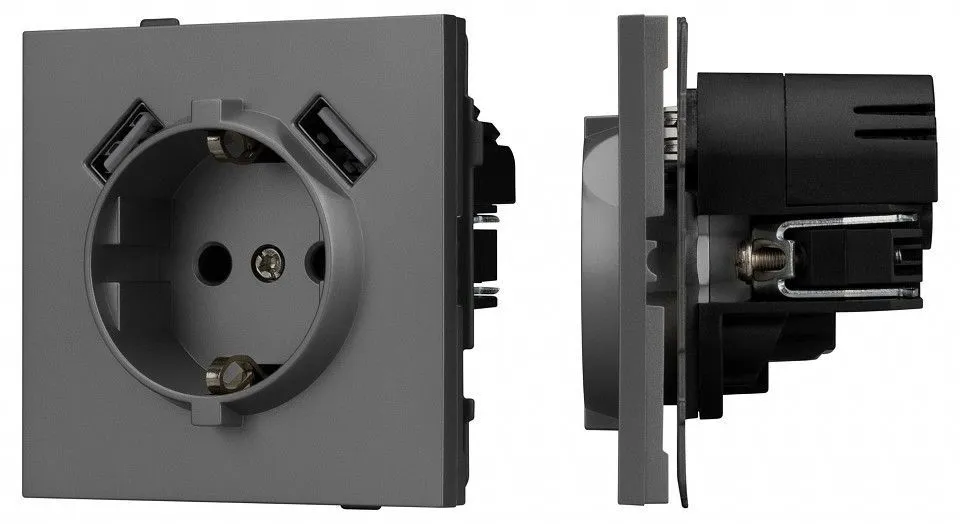 Розетка с заземлением и 2хUSB type A, без рамки Arlight SCT-TENDO 054605