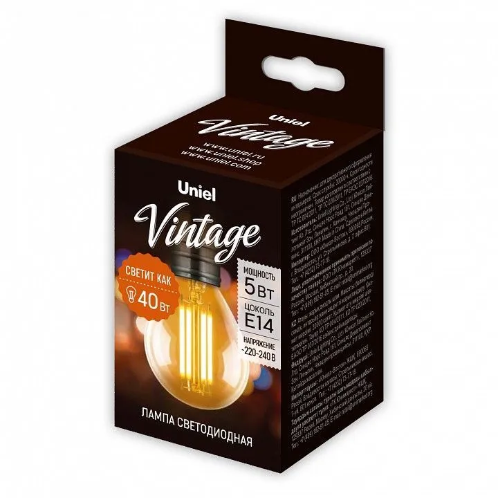Лампа светодиодная Uniel VINTAGE E14 5Вт 2250K UL-00010551