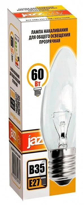 Лампа накаливания Jazzway  E27 60Вт 2700K B35 240V 60W E27 clear