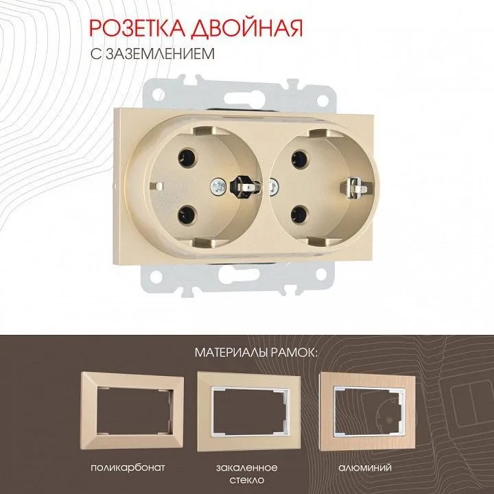 Розетка двойная с заземлением, без рамки Arte Milano am-203 203.40-2.shampan