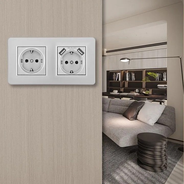 Розетка с заземлением и со шторкой и 2хUSB Arte Milano SET16-2 SET16-2-47-1-40-1 silver