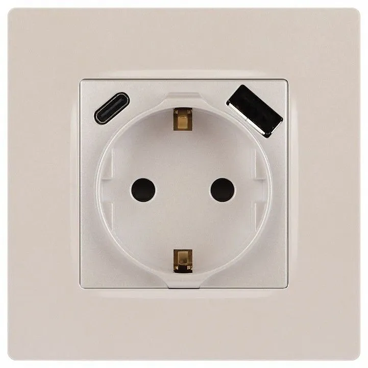 Розетка с заземлением и со шторкой и 2хUSB, без рамки Эра Эра 12 12-4108-15