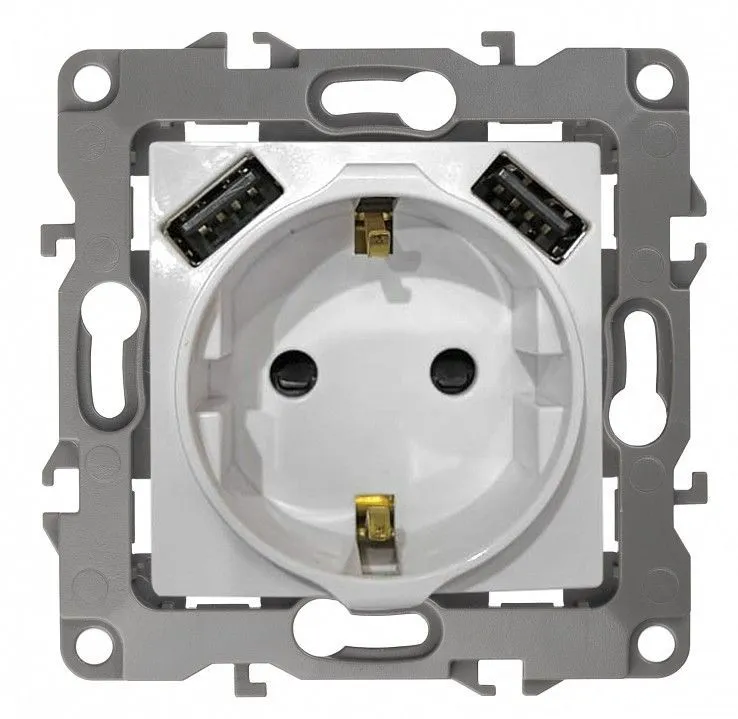 Розетка с заземлением и со шторкой и 2хUSB, без рамки Эра Эра 12 12-4109-01