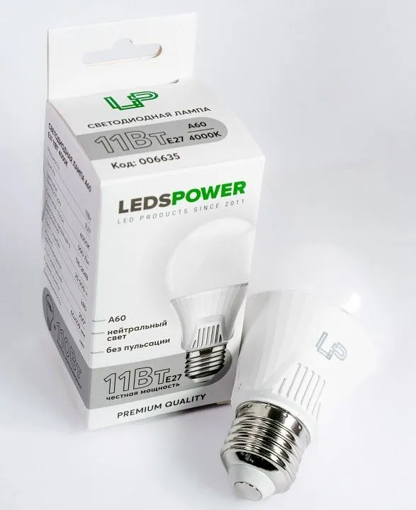 Лампа светодиодная LEDS POWER A60 E27 11Вт 4000K 006635