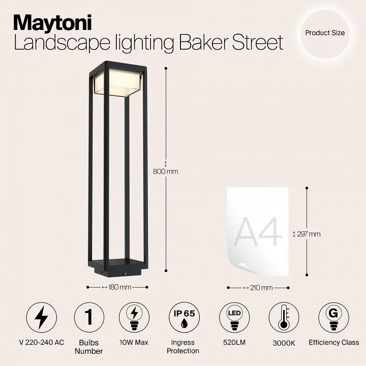 Наземный низкий светильник Maytoni Outdoor Бейкер Стрит O021FL-L10B3K